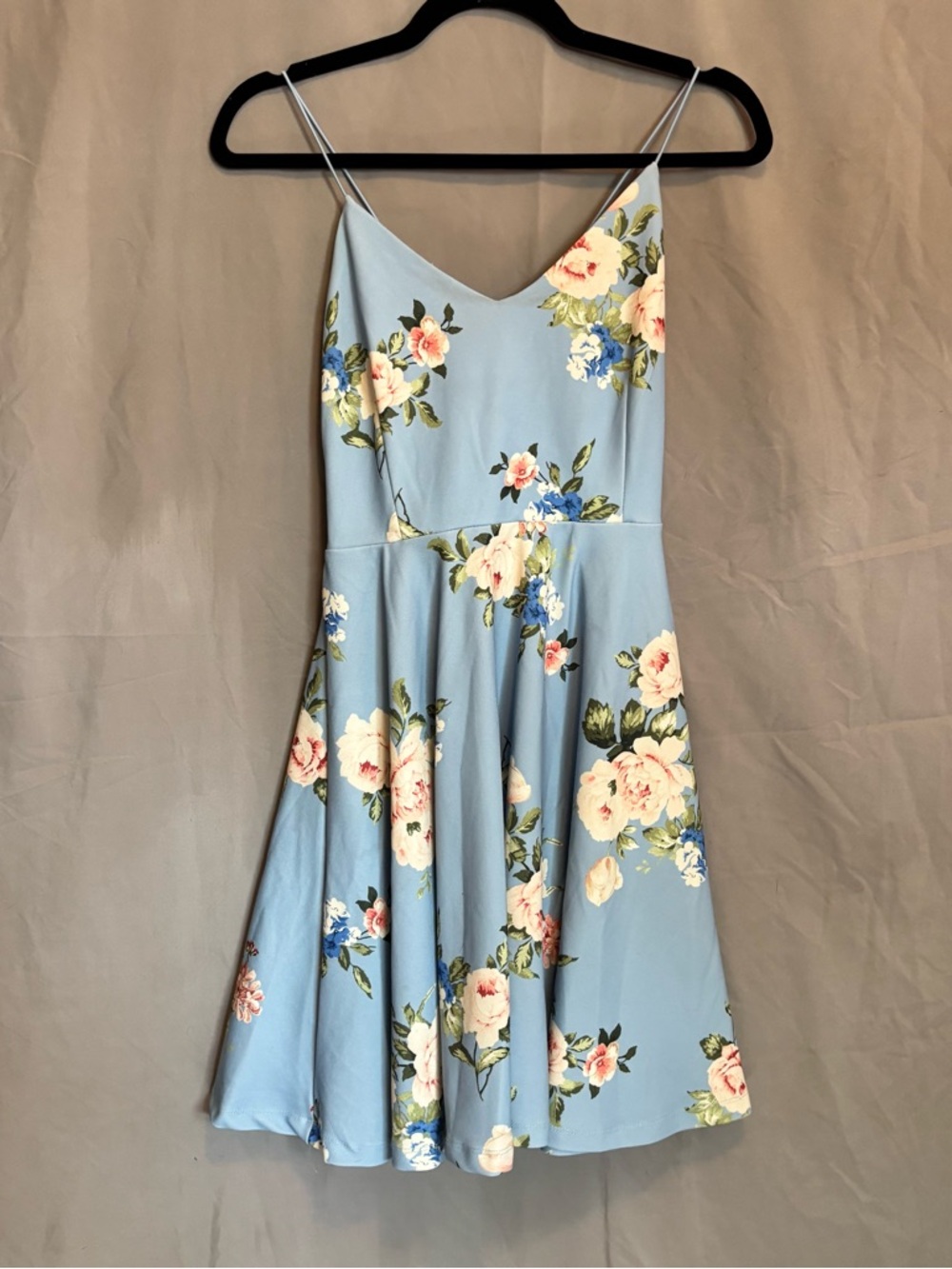 Streetwear Society Powder Blue Floral Spaghetti Strap Mini Dress